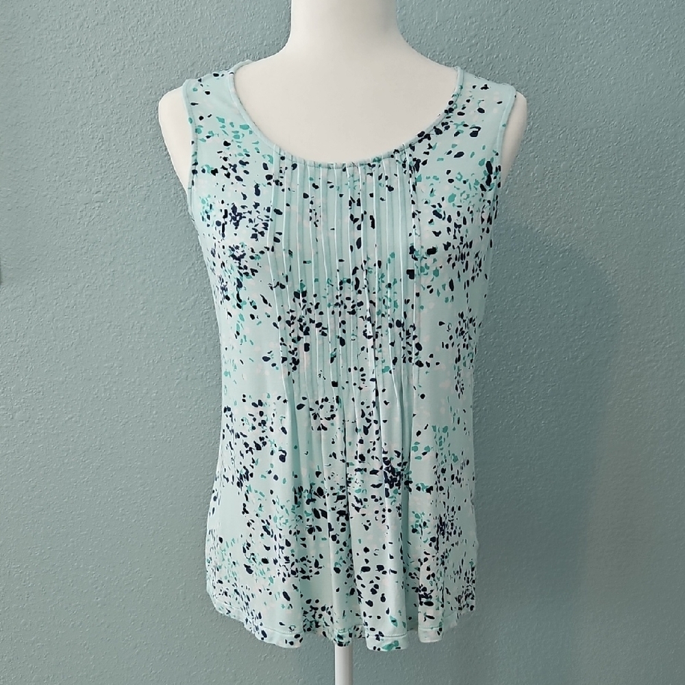 Croft & Barrow Mint and Navy Patterned Tank Top